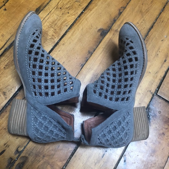 Jeffrey Campbell Shoes - Jeffrey Campbell, Gray, Taggart Suede Leather Cut Out Ankle Booties Size 8
